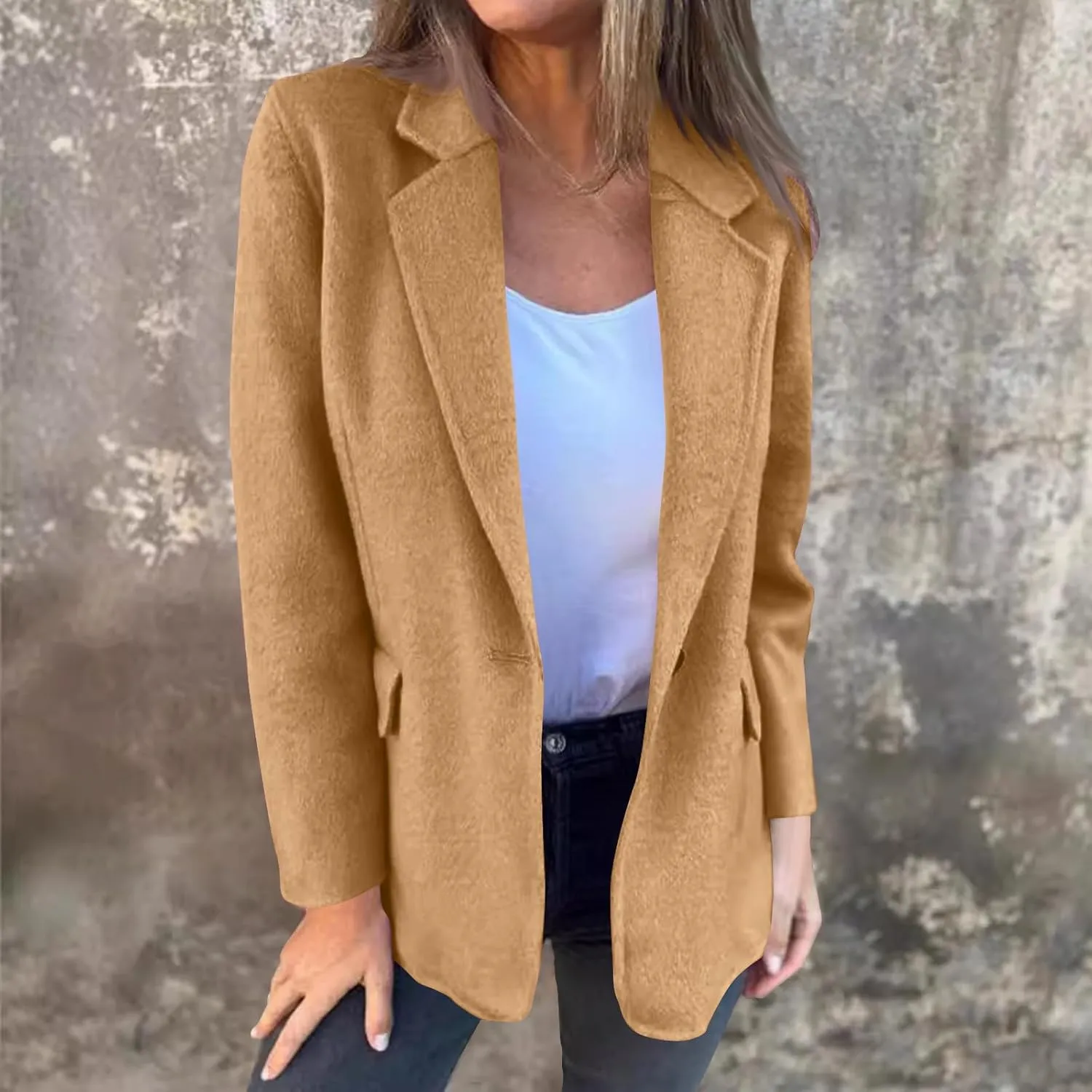 XUNRYAN Trench Coat for Women Notch Lapel Faux-Wool- Blend Jacket Winter Fall Fashion Business Casual Work Office Jackets