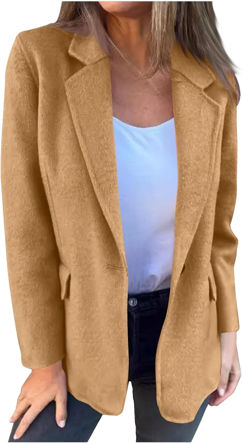 XUNRYAN Trench Coat for Women Notch Lapel Faux-Wool- Blend Jacket Winter Fall Fashion Business Casual Work Office Jackets