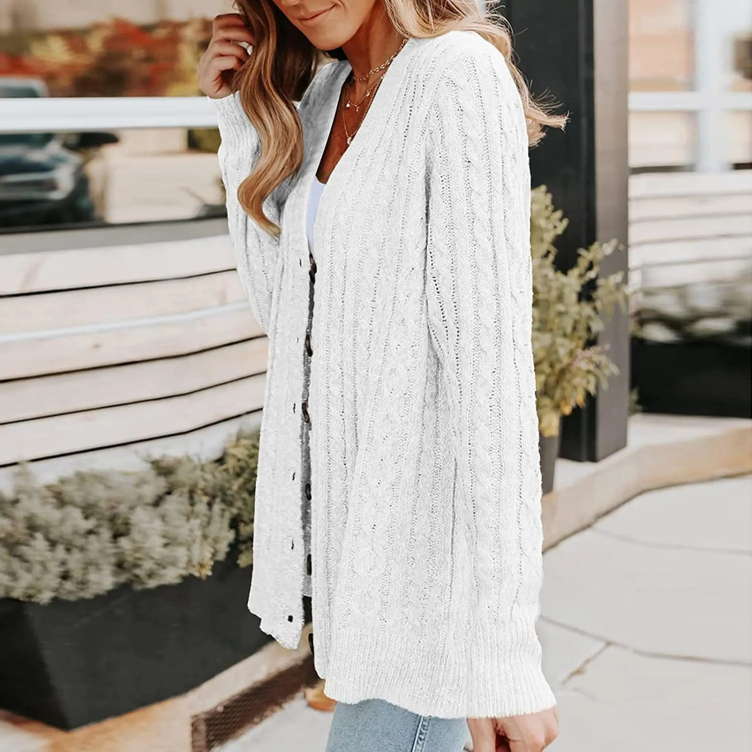 XUNRYAN Women's Sweaters Cardigan Dressy V-Neck Chunky Knit Sweater Casual Button Long Sleeve Jackets Winter Coat Outwear