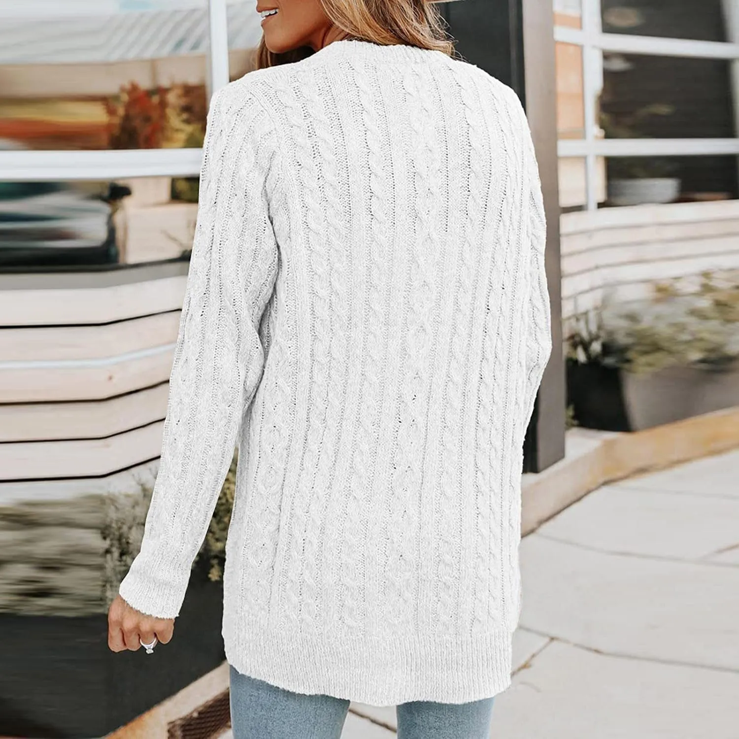 XUNRYAN Women's Sweaters Cardigan Dressy V-Neck Chunky Knit Sweater Casual Button Long Sleeve Jackets Winter Coat Outwear