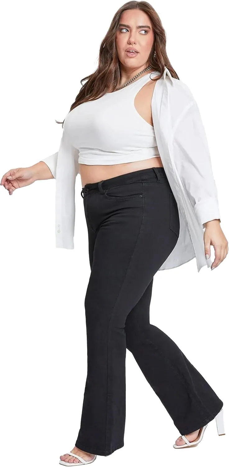 YMI Women's Plus Size Hyperdenim Super Stretchy Flare Jeans