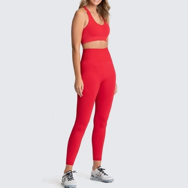 Yoga 2 Piece Set Leggings Elastic Sports Bras Gym Fitness Sportswear Workout Seamless Yoga Suit Sport Wear Suit Woman