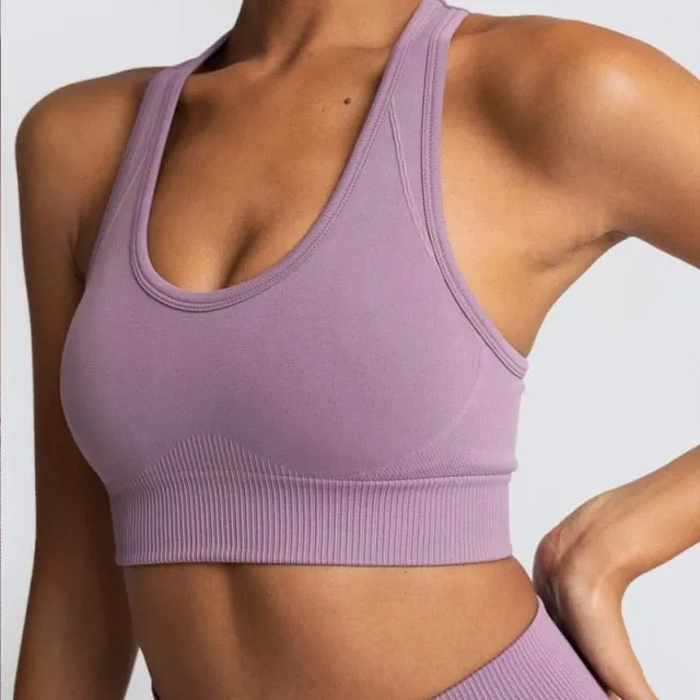 Yoga 2 Piece Set Leggings Elastic Sports Bras Gym Fitness Sportswear Workout Seamless Yoga Suit Sport Wear Suit Woman