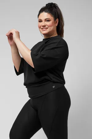 Yoga Elbow Sleeve Top with Cuffed Waistband Black