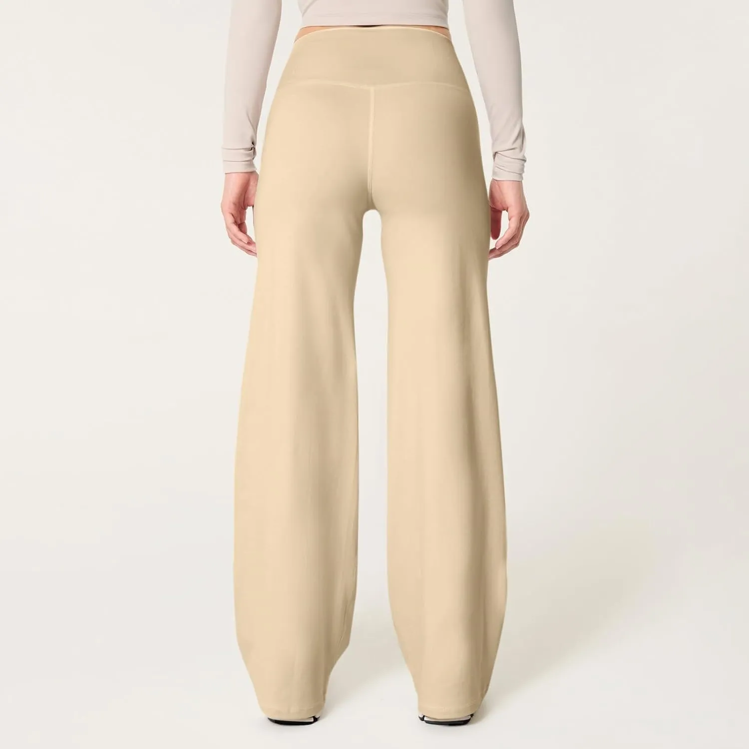 Yoga Pants Women Elastic High Waisted Pull On Trousers Straight Wide Leg Soft Comfort Baggy Workout Sweatpants