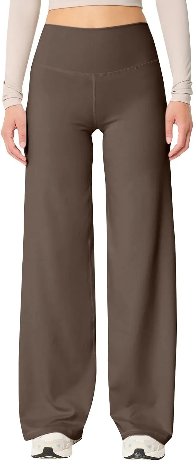 Yoga Pants Women Elastic High Waisted Pull On Trousers Straight Wide Leg Soft Comfort Baggy Workout Sweatpants