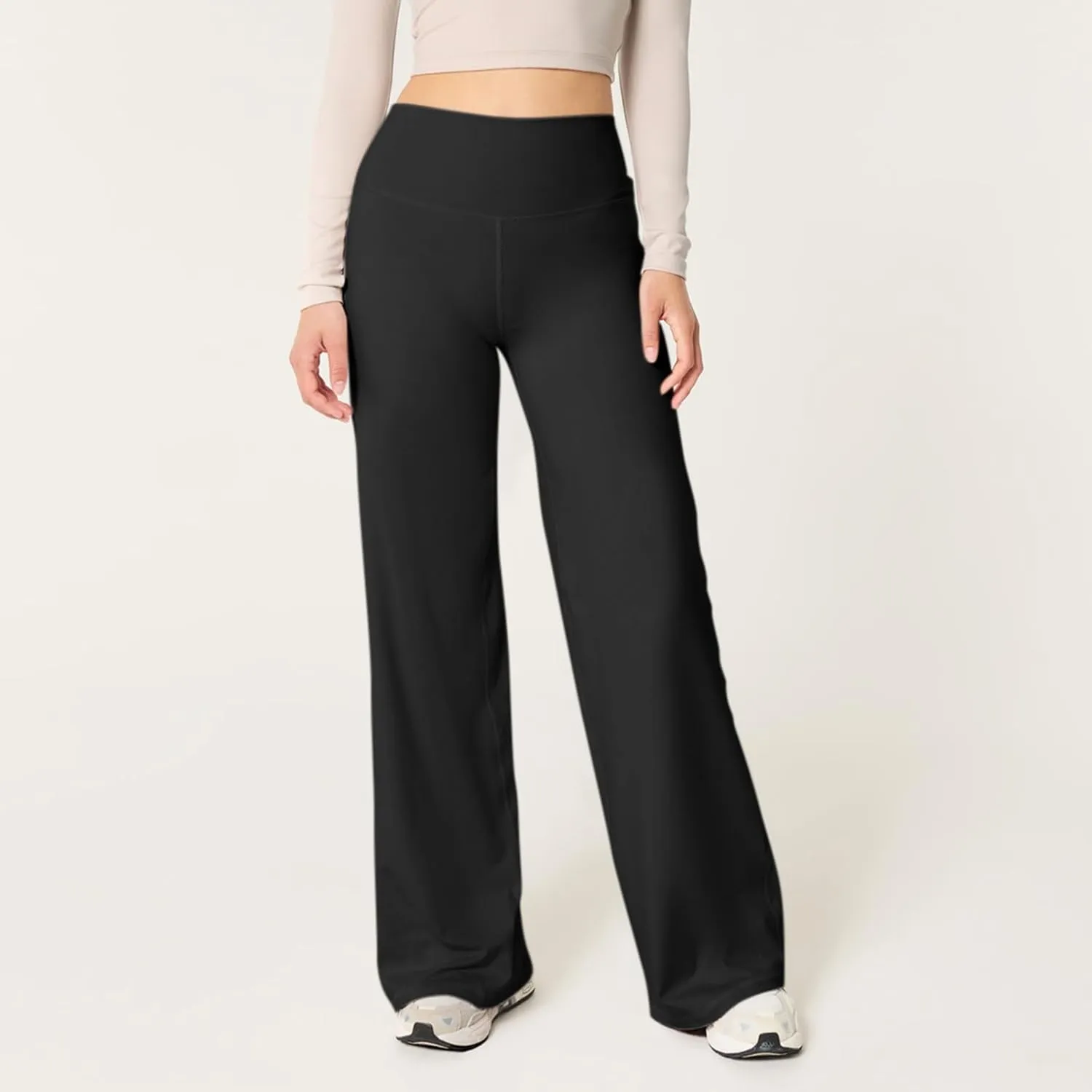 Yoga Pants Women Elastic High Waisted Pull On Trousers Straight Wide Leg Soft Comfort Baggy Workout Sweatpants
