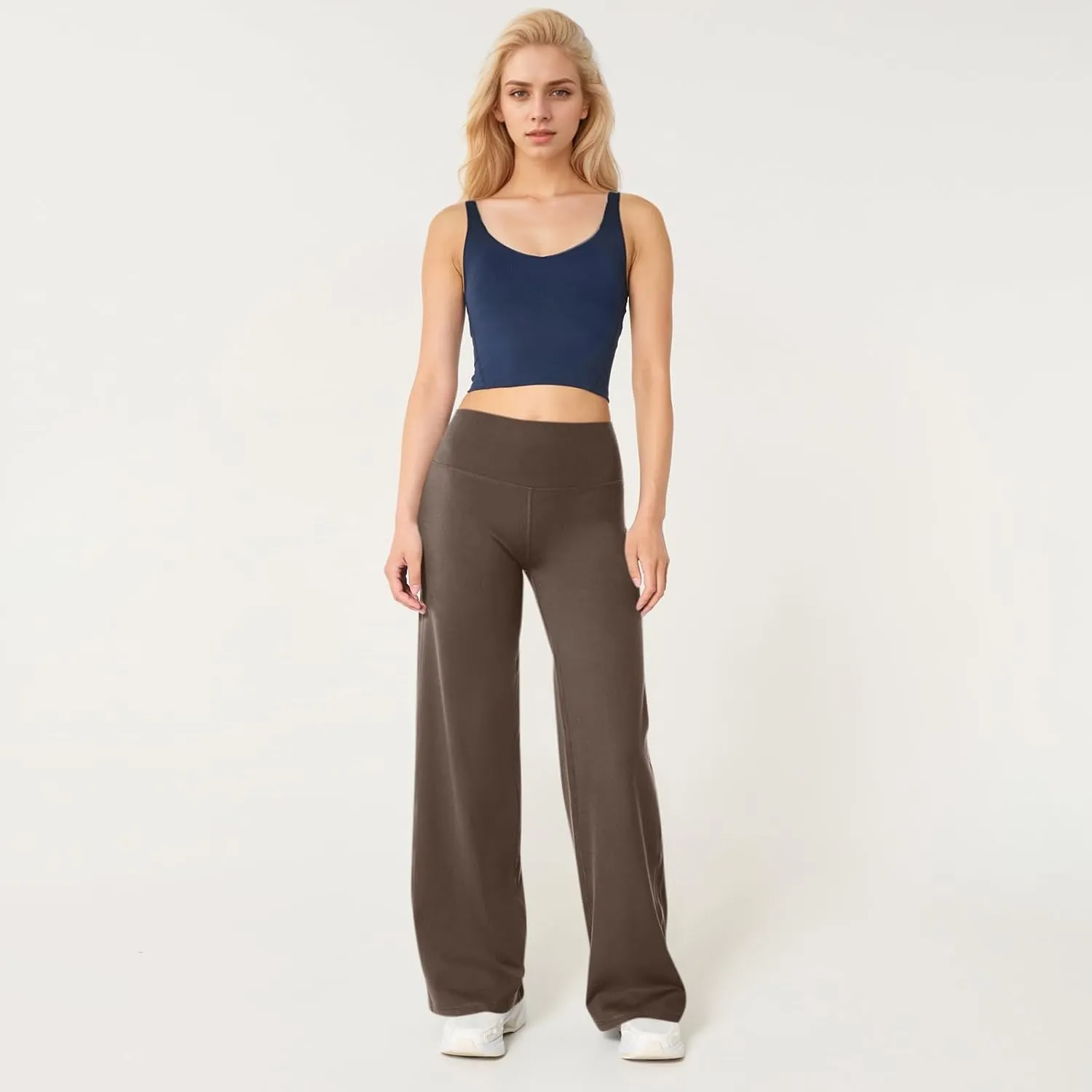 Yoga Pants Women Elastic High Waisted Pull On Trousers Straight Wide Leg Soft Comfort Baggy Workout Sweatpants