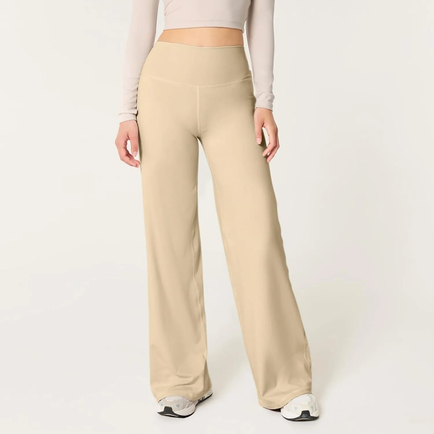 Yoga Pants Women Elastic High Waisted Pull On Trousers Straight Wide Leg Soft Comfort Baggy Workout Sweatpants