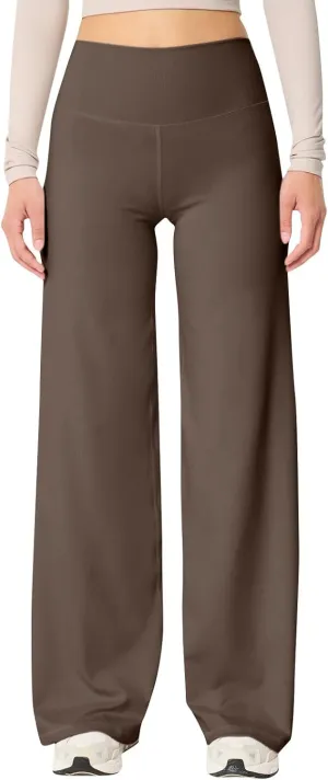 Yoga Pants Women Elastic High Waisted Pull On Trousers Straight Wide Leg Soft Comfort Baggy Workout Sweatpants