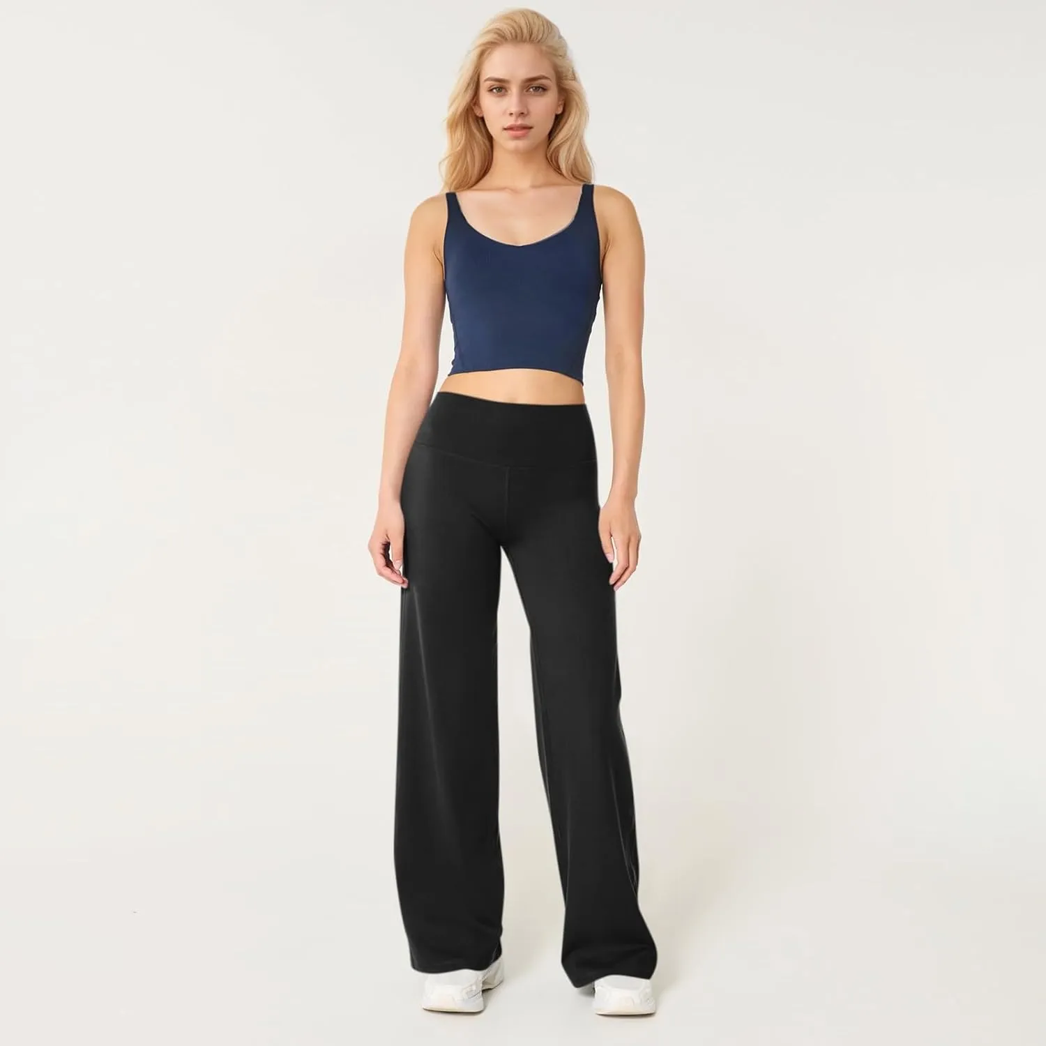 Yoga Pants Women Elastic High Waisted Pull On Trousers Straight Wide Leg Soft Comfort Baggy Workout Sweatpants