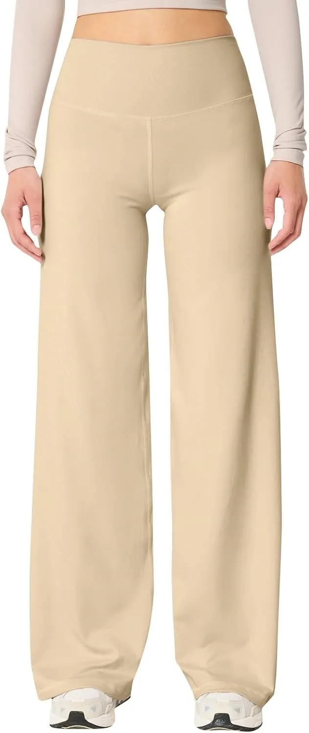 Yoga Pants Women Elastic High Waisted Pull On Trousers Straight Wide Leg Soft Comfort Baggy Workout Sweatpants