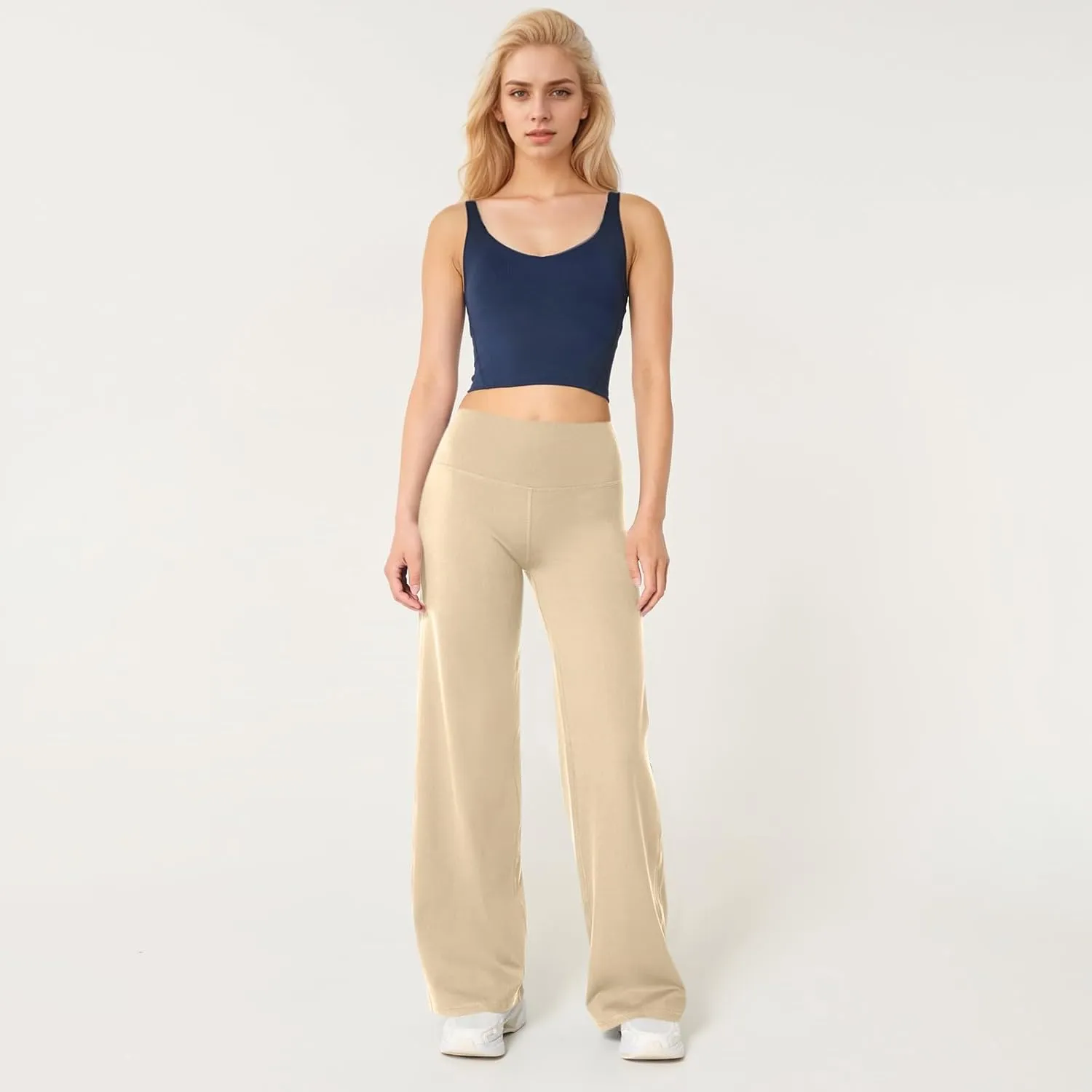 Yoga Pants Women Elastic High Waisted Pull On Trousers Straight Wide Leg Soft Comfort Baggy Workout Sweatpants