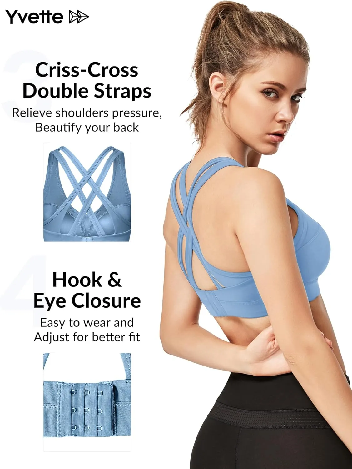 Yvette Women High Impact Sports Bras Criss Cross Back Sexy Running Bra for Plus Size