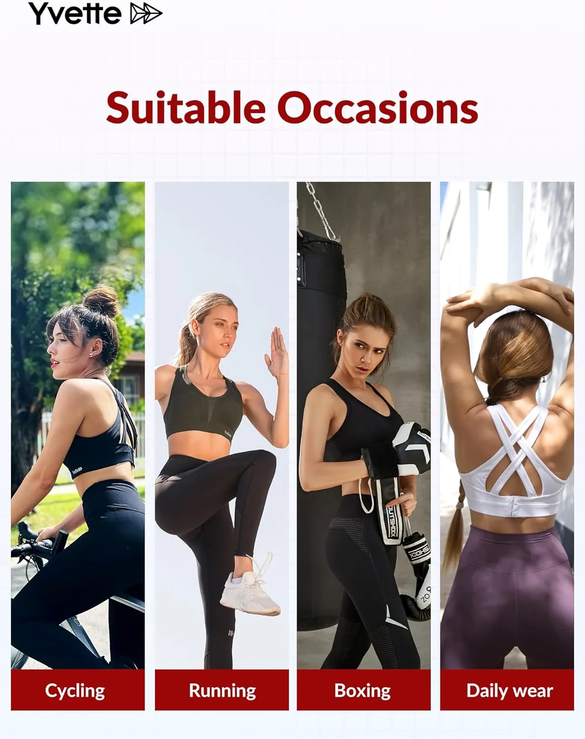 Yvette Women High Impact Sports Bras Criss Cross Back Sexy Running Bra for Plus Size