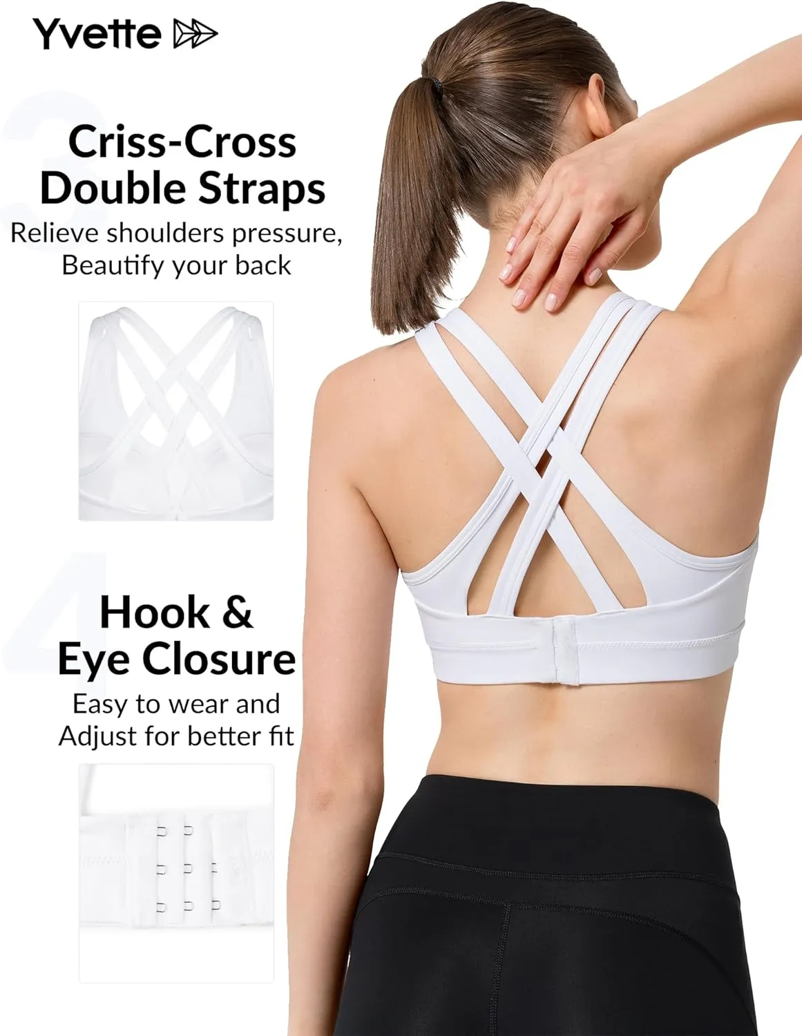 Yvette Women High Impact Sports Bras Criss Cross Back Sexy Running Bra for Plus Size