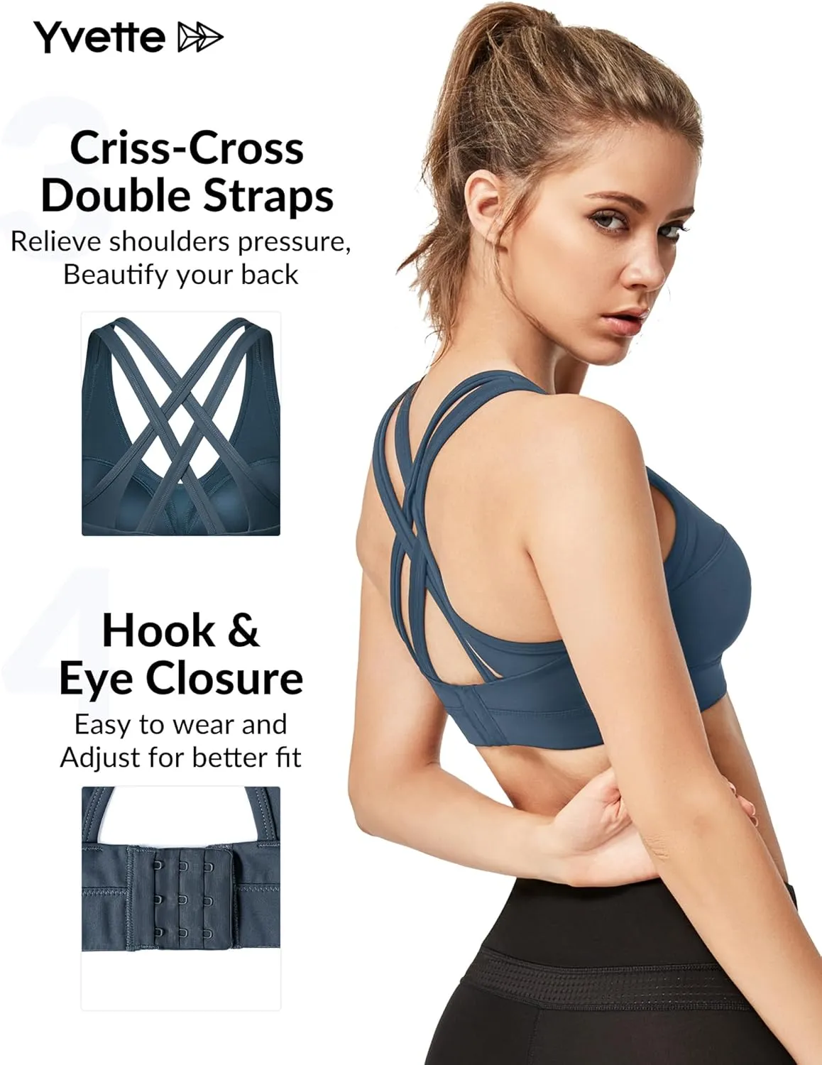Yvette Women High Impact Sports Bras Criss Cross Back Sexy Running Bra for Plus Size