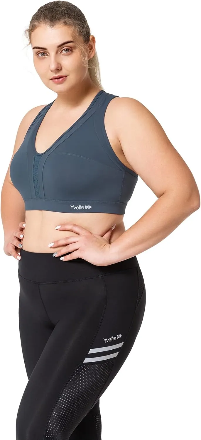 Yvette Women High Impact Sports Bras Criss Cross Back Sexy Running Bra for Plus Size