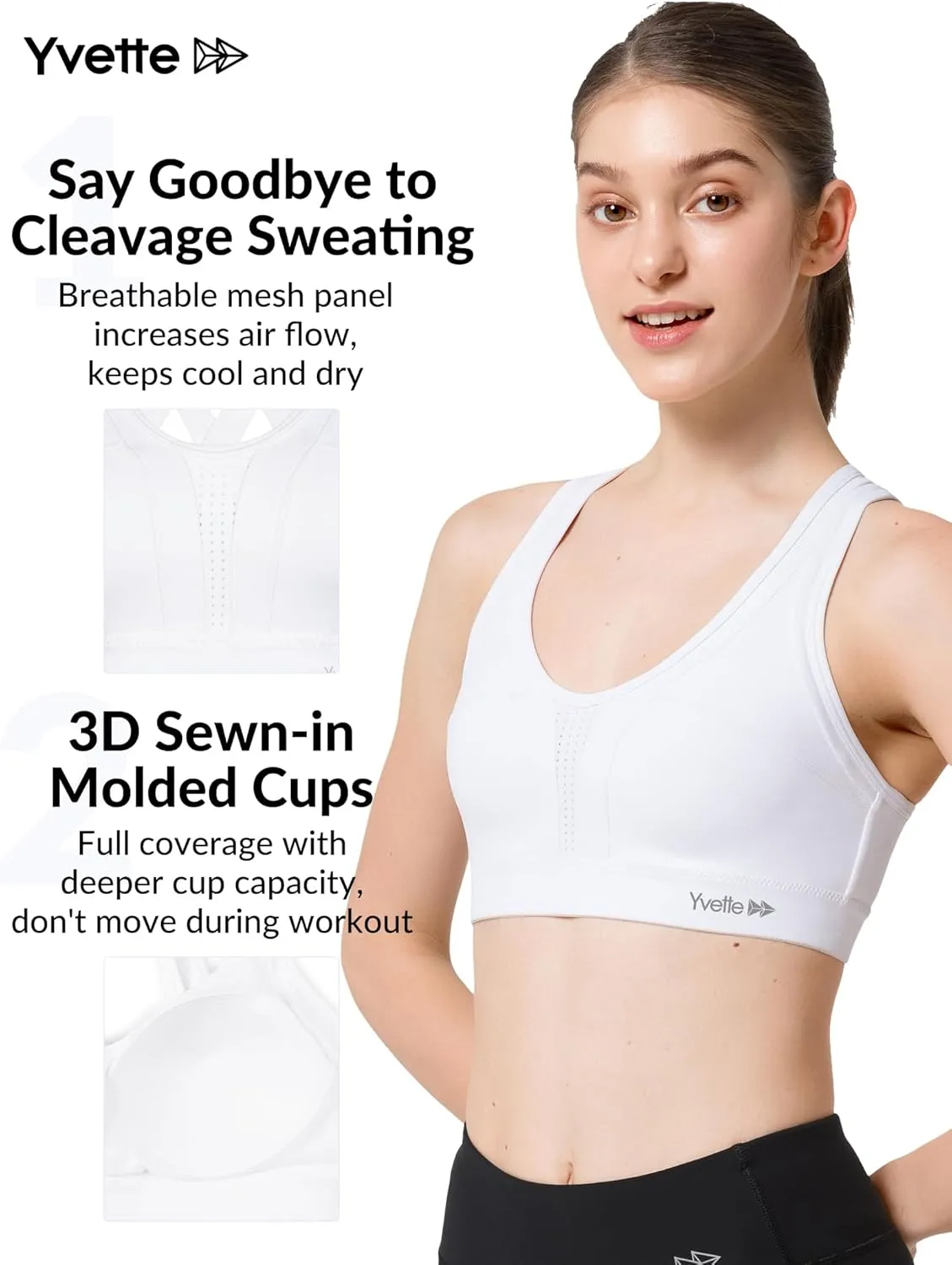 Yvette Women High Impact Sports Bras Criss Cross Back Sexy Running Bra for Plus Size