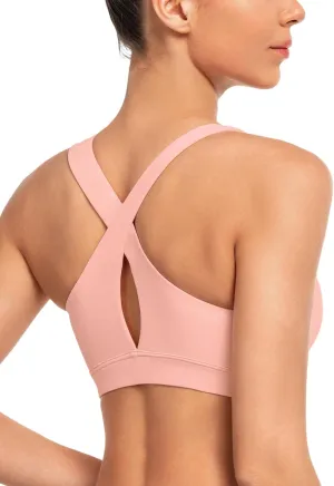 Yvette Yoga Sports Bras for Women Light Support Sexy Criss Cross Back Bra with Removable Pad