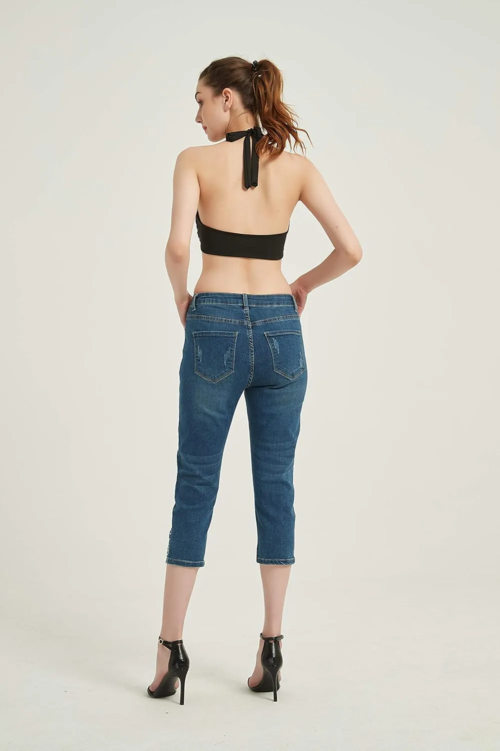 ZENTHACE Women's Mid Rise Stretchy Capri Jeans