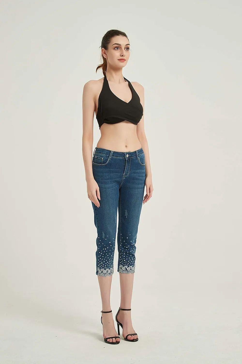 ZENTHACE Women's Mid Rise Stretchy Capri Jeans
