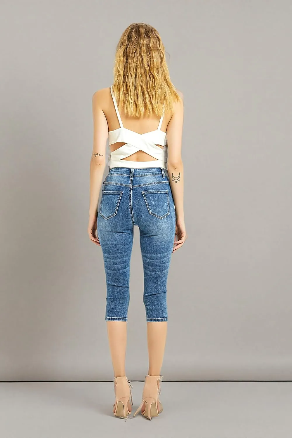 ZENTHACE Women's Mid Rise Stretchy Capri Jeans