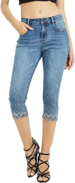 ZENTHACE Women's Mid Rise Stretchy Capri Jeans