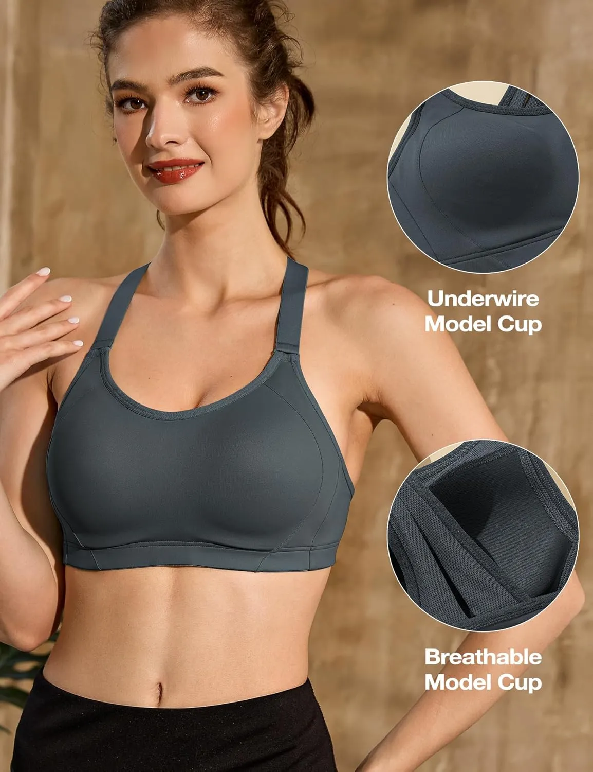 ZeroBound Women's High Impact Sports Bra Criss-Cross Back Full Coverage