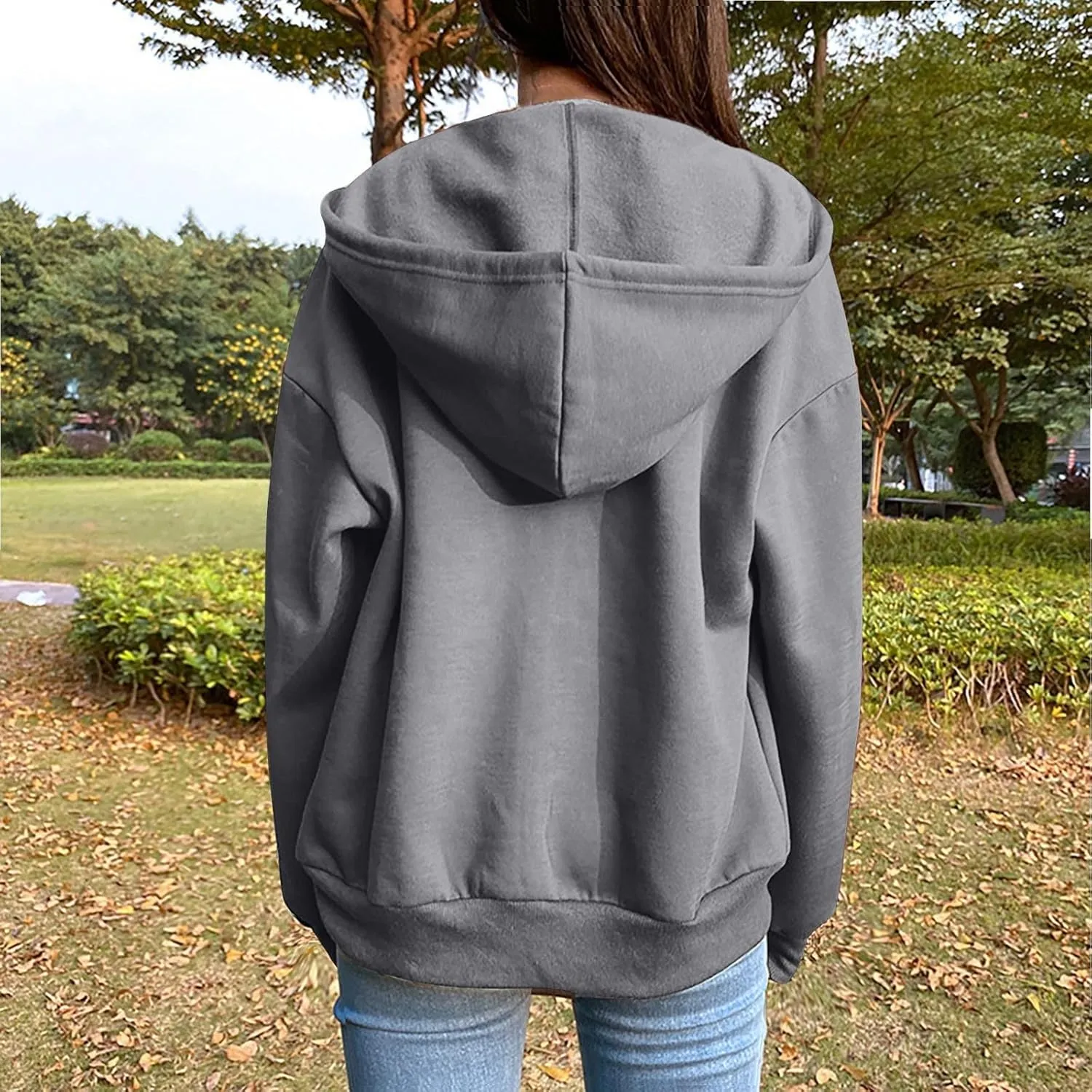 Zip Up Hoodies for Women Long Sleeve Fall Oversized Sweatshirts Fleece Y2K Jacket with Pockets 2024 Fashion Clothes