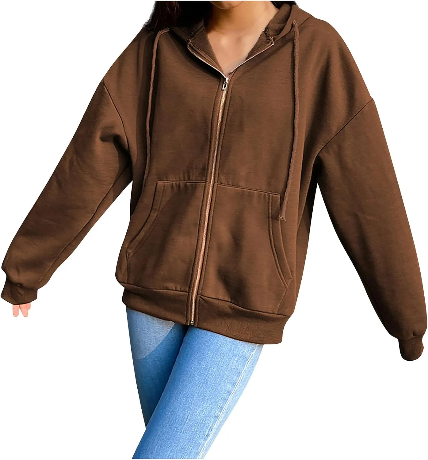 Zip Up Hoodies for Women Long Sleeve Fall Oversized Sweatshirts Fleece Y2K Jacket with Pockets 2024 Fashion Clothes