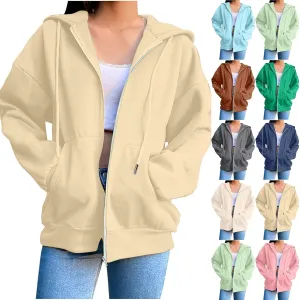 Zip Up Hoodies for Women Long Sleeve Fall Oversized Sweatshirts Fleece Y2K Jacket with Pockets 2024 Fashion Clothes