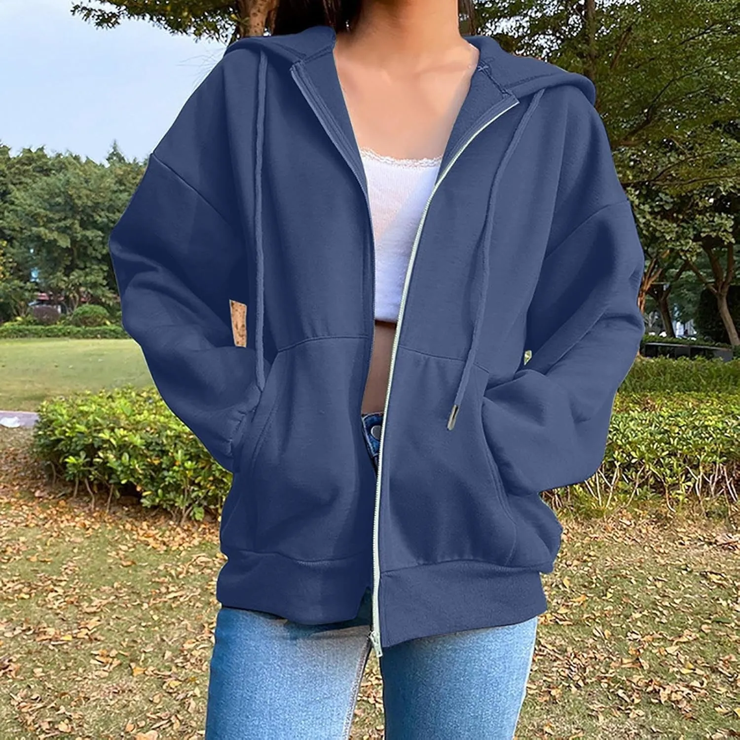 Zip Up Hoodies for Women Long Sleeve Fall Oversized Sweatshirts Fleece Y2K Jacket with Pockets 2024 Fashion Clothes