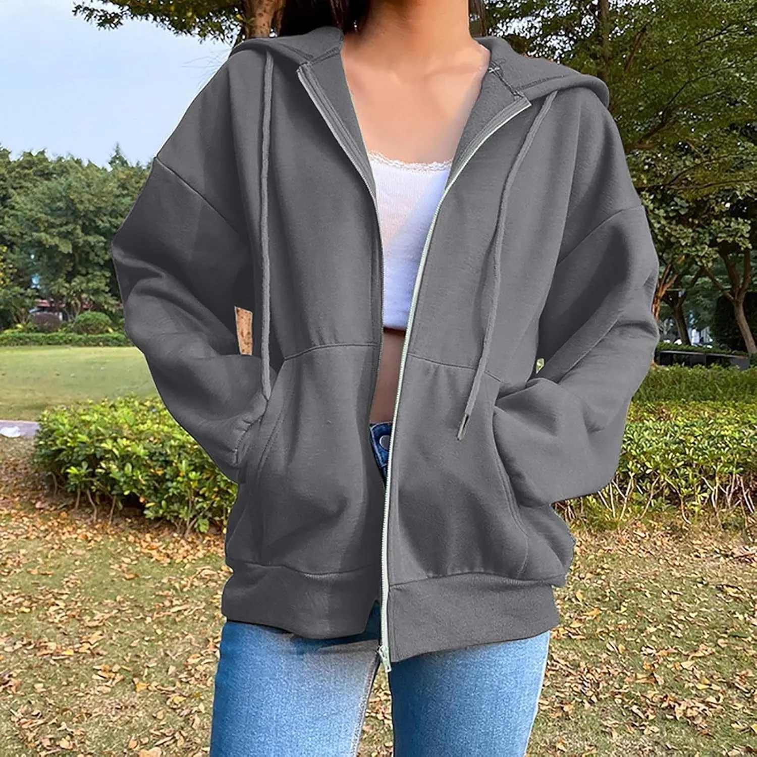 Zip Up Hoodies for Women Long Sleeve Fall Oversized Sweatshirts Fleece Y2K Jacket with Pockets 2024 Fashion Clothes