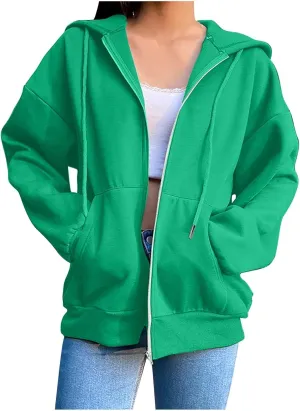 Zip Up Hoodies for Women Long Sleeve Fall Oversized Sweatshirts Fleece Y2K Jacket with Pockets 2024 Fashion Clothes