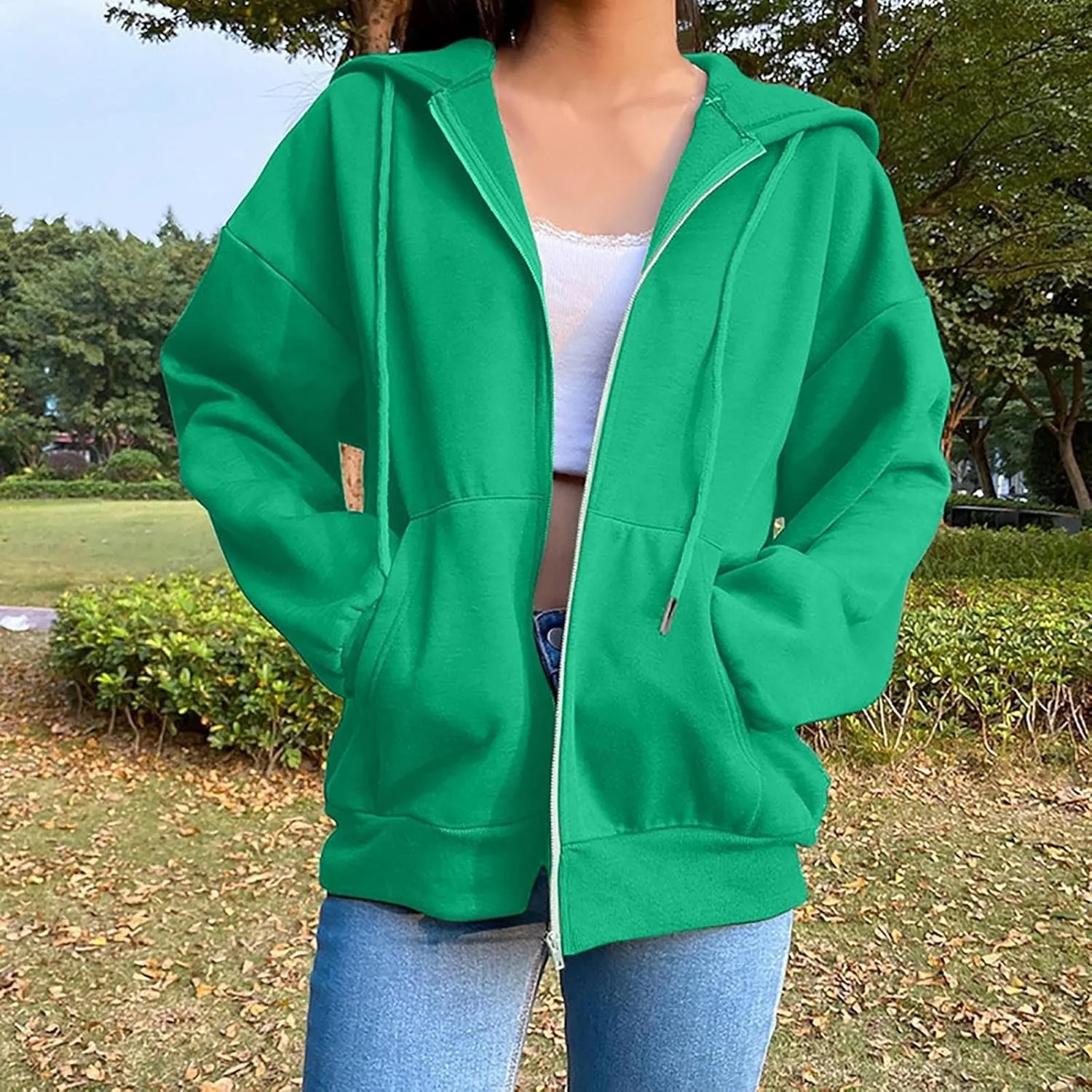 Zip Up Hoodies for Women Long Sleeve Fall Oversized Sweatshirts Fleece Y2K Jacket with Pockets 2024 Fashion Clothes