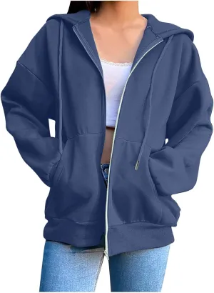 Zip Up Hoodies for Women Long Sleeve Fall Oversized Sweatshirts Fleece Y2K Jacket with Pockets 2024 Fashion Clothes