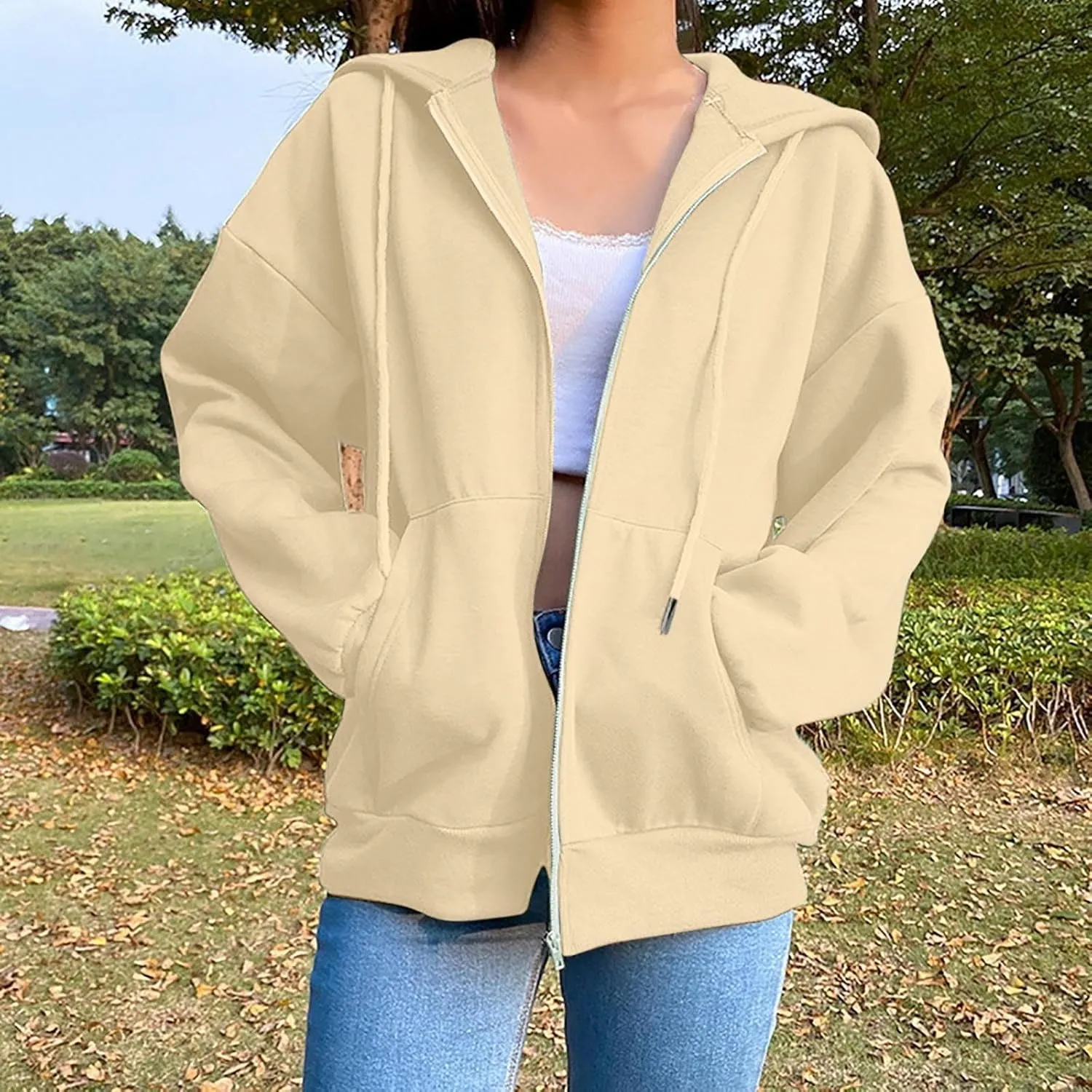 Zip Up Hoodies for Women Long Sleeve Fall Oversized Sweatshirts Fleece Y2K Jacket with Pockets 2024 Fashion Clothes
