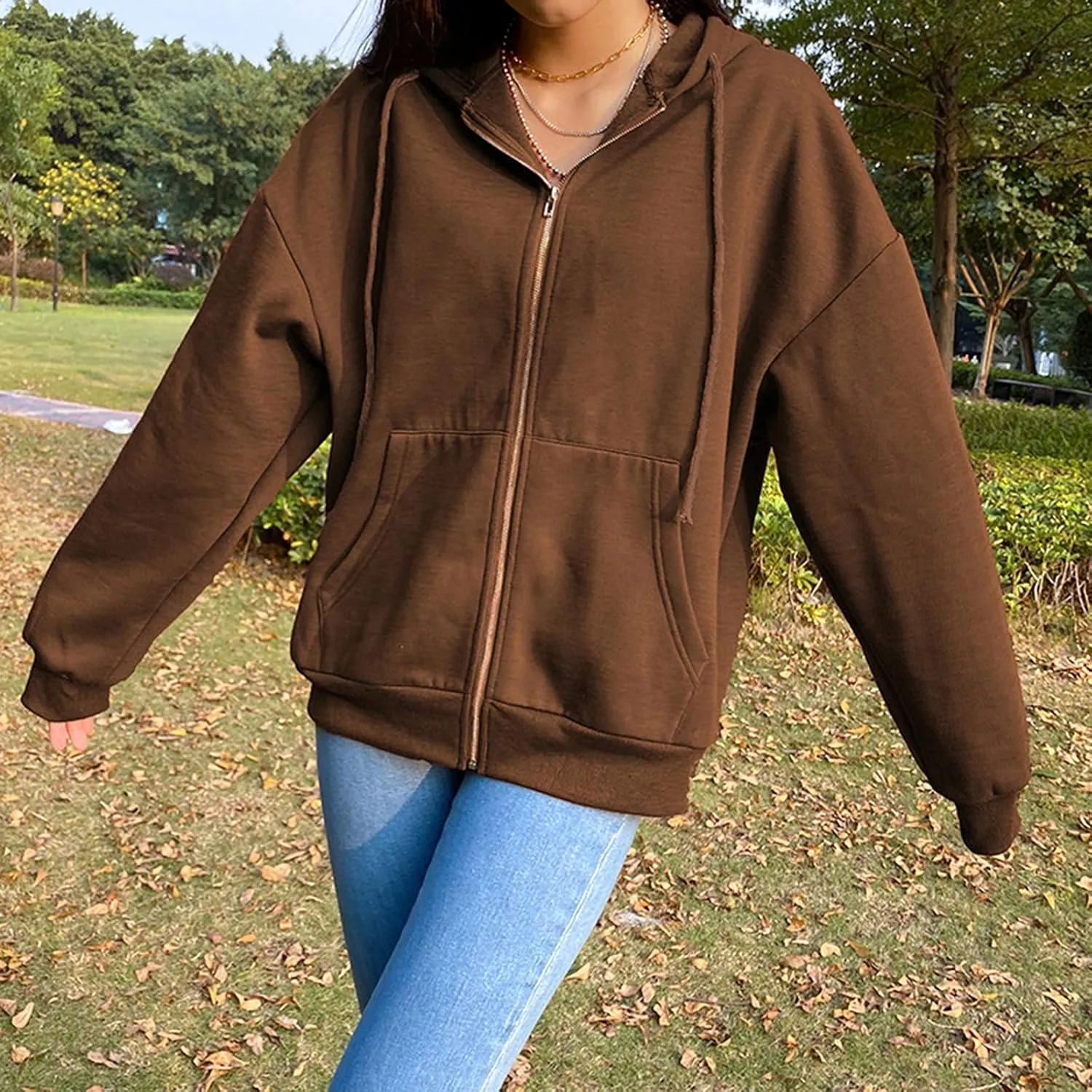 Zip Up Hoodies for Women Long Sleeve Fall Oversized Sweatshirts Fleece Y2K Jacket with Pockets 2024 Fashion Clothes