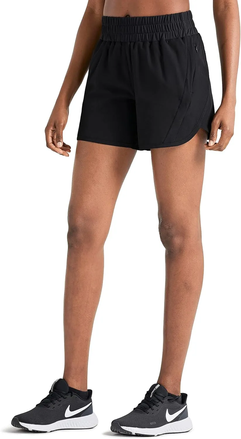 ZUTY 5" Athletic Running Shorts for Women with Zipper Pocket High Waisted Quick Dry Workout Gym Shorts with Liner