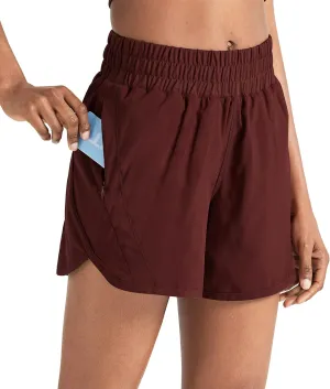 ZUTY 5" Athletic Running Shorts for Women with Zipper Pocket High Waisted Quick Dry Workout Gym Shorts with Liner