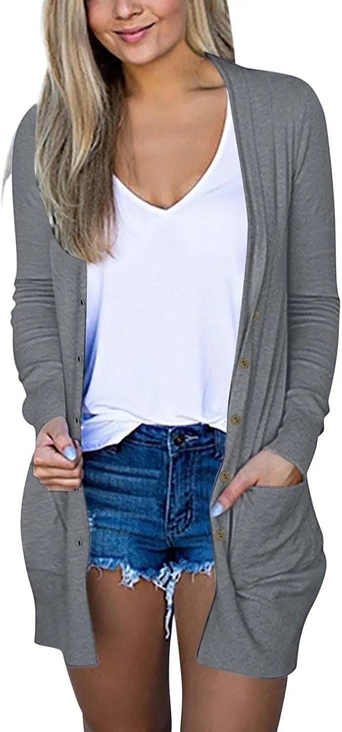 ZYXTIM Womens Cardigans Lightweight Long Sleeve Button Down Pockets, 2024 Fall Cardigan Jackets for Women Trendy Work Shirts