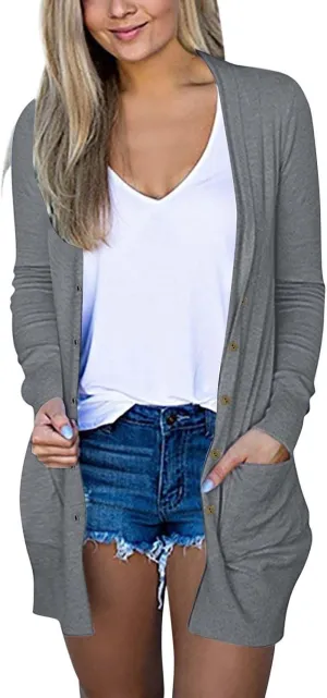 ZYXTIM Womens Cardigans Lightweight Long Sleeve Button Down Pockets, 2024 Fall Cardigan Jackets for Women Trendy Work Shirts