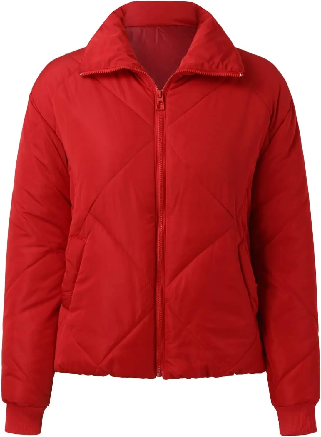 ZYXTIM Women's Cropped Quilted Jacket Lightweight Long Sleeve Full Zip Thicken Warm Winter Puffer Jacket Short Down Coat