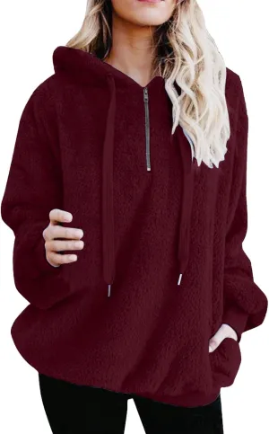 ZYXTIM Womens Cute French Terry Fleece Pullover Hoodie Half Zip Up Baggy Long Sleeve Warm Casual Fall Winter Stylish Tops